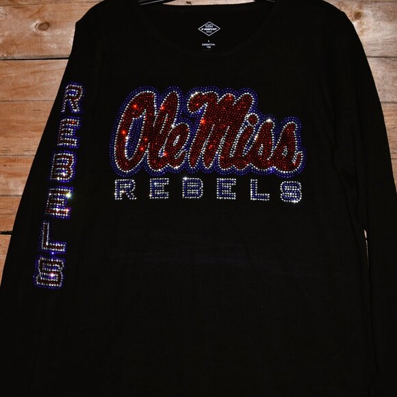 Ole Miss rhinestone RN long sleeve black Shirt XS S M L XL XXL 1X 2X 3X 4X 5X - Picture 1 of 8